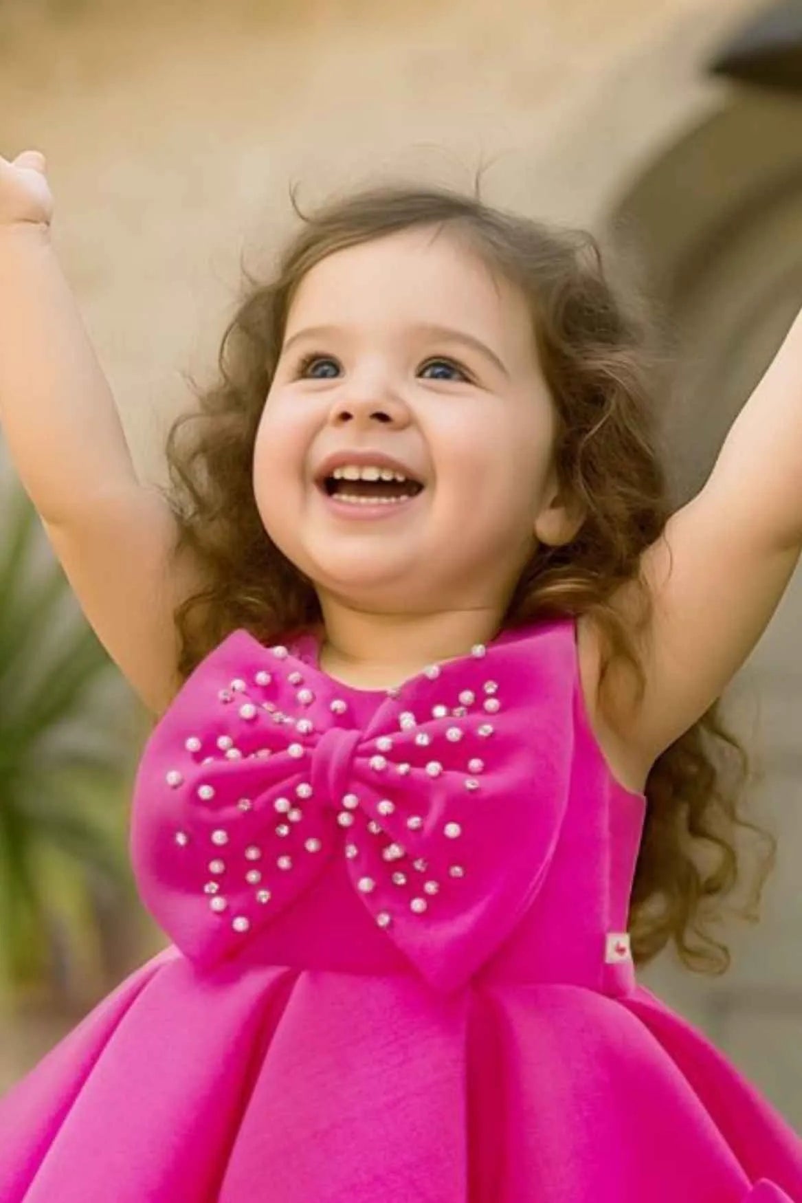 Rani Pink Party Frock With Pearl-Studded Bows For Girls