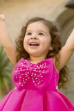 Rani Pink Party Frock With Pearl-Studded Bows For Girls
