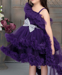 Violet Frock With Ruffled And Bow Embellishment For Girls