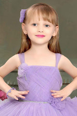 Purple Sleeveless Stone Work And Floral Embellished Tail Back Frock For Girls