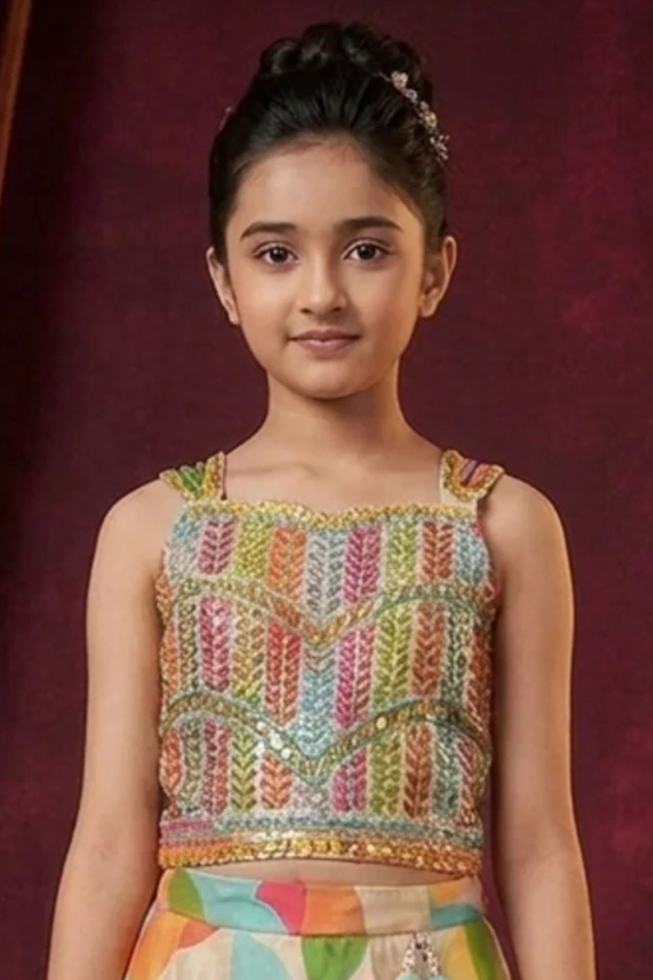 Multicolor Mirror-Embroidered Lehenga Choli Set for Girls