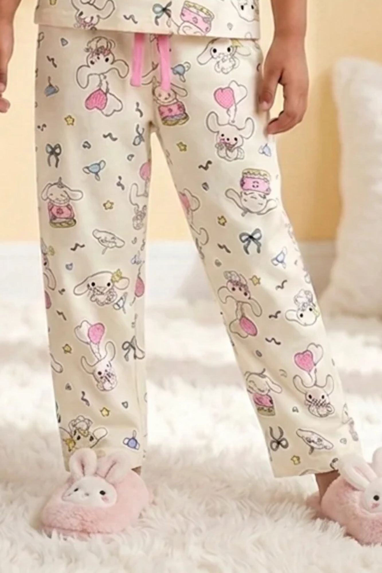 Girls Cream Bunny Print Night Suit Set