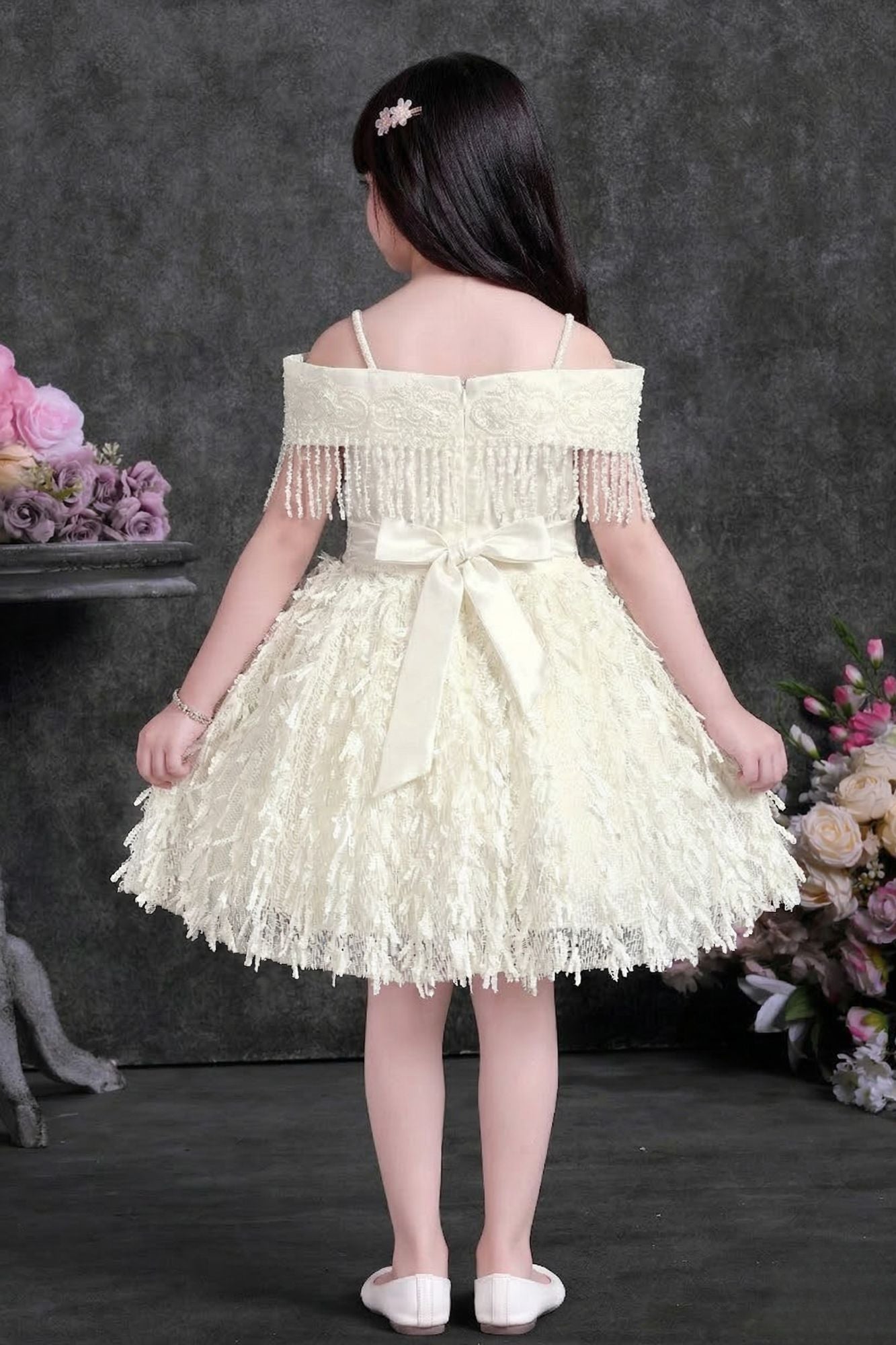 White Embellished Party Wear Frock For Girls