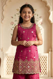 Red Embroidered Palazzo Set For Girls With Zari Detailing