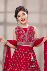 Rani Pink Embroidered Lehenga Choli Set with Dupatta For Girls