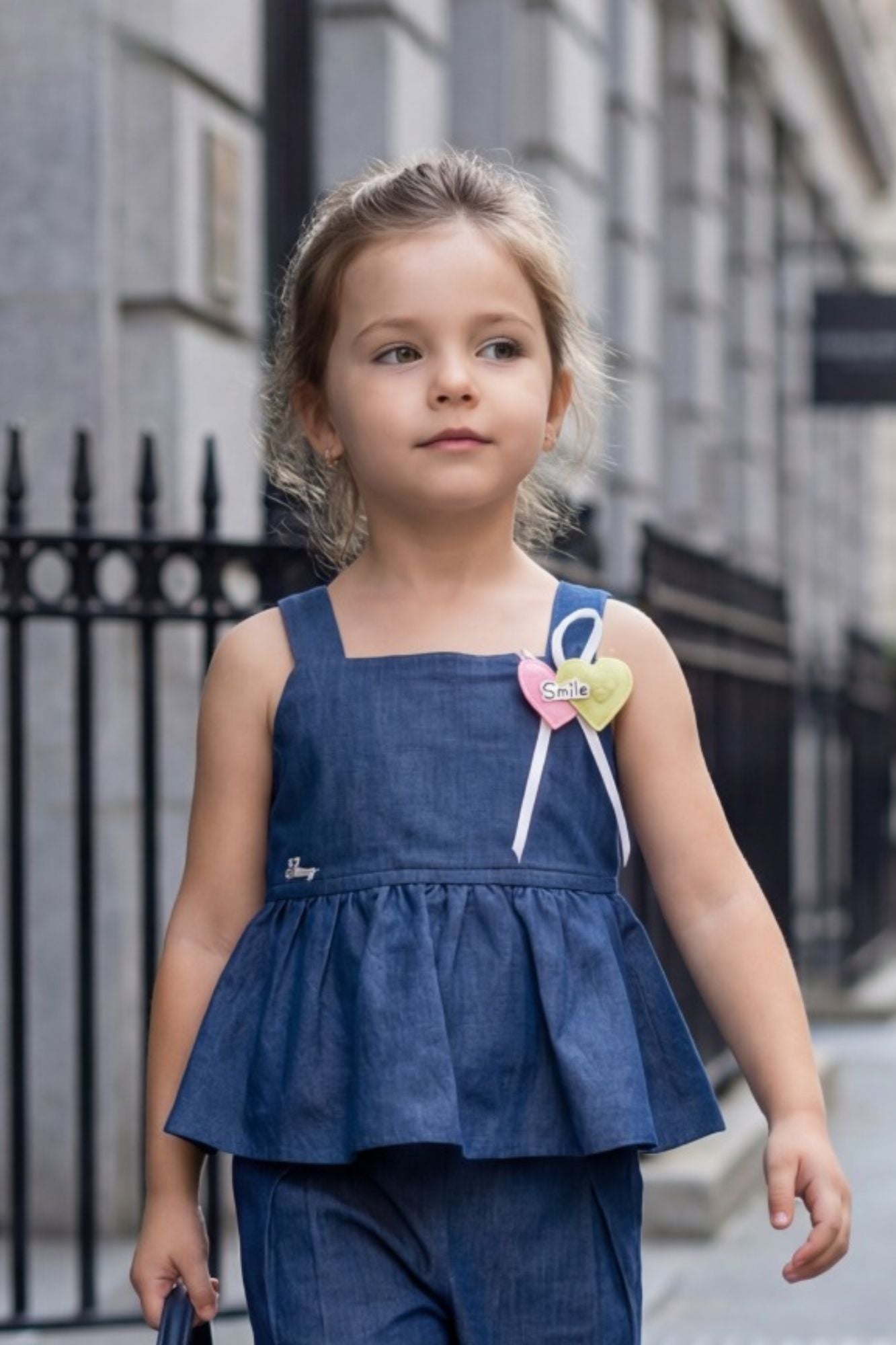 Girls Denim Co-Ord Set with Peplum Top And Culotte Pants