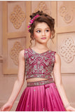 Rani Pink Butterfly Embroidered Lehenga Choli Set For Girls