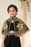 Black Embroidered Cape Style Palazzo Set For Girls With Designer Jacket