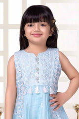 Blue Embroidered And Straight Kurta And Pant Set For Girls