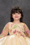Fawn Floral Embroidered High-Low Party Frock For Girls
