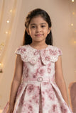 Ivory Floral Print Party Frock With Belt  For Girls