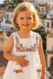 White Floral Embroidered Frock with Pockets