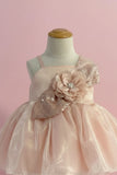 Peach Shimmer Party Frock with Sequin Floral Bow for Girls