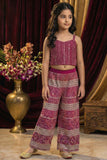Pink Heavy Embroidered Palazzo Set with Embroidered Jacket For Girls