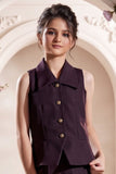 Girls Violet Co-Ord Set With Sleeveless Top And Wide-Leg Pants