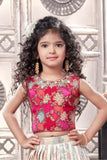 Traditional Cream & Pink Embroidered Pattu Pavadai Set for Girls
