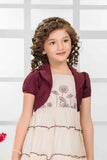 Cream Tiered Dress with Maroon Shrug and Embroidered Bodice For Girls