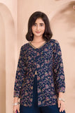 Navy Blue Palazzo Set with Multicolor Floral Embroidered Top And Dupatta for Girls