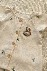 Adorable Girls Ivory Floral Print Top & Shorts Set with Ruffle Details