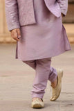 Mauve Embroidered Kurta Set with Nehru Jacket For Boys
