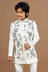 White Sherwani With Sequin Embroidery For Boys