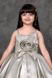 Silver Frock With 3D Rose Detail For Girls