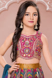 Designer Multicolor Embroidered Lehenga Choli Set With Dupatta For Girls