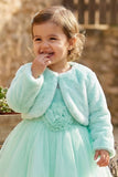 Mint Blue Party Wear Frock with Faux Fur Jacket For Girls