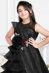 Black Shimmer And Sequin Designer Party Gown For Girls