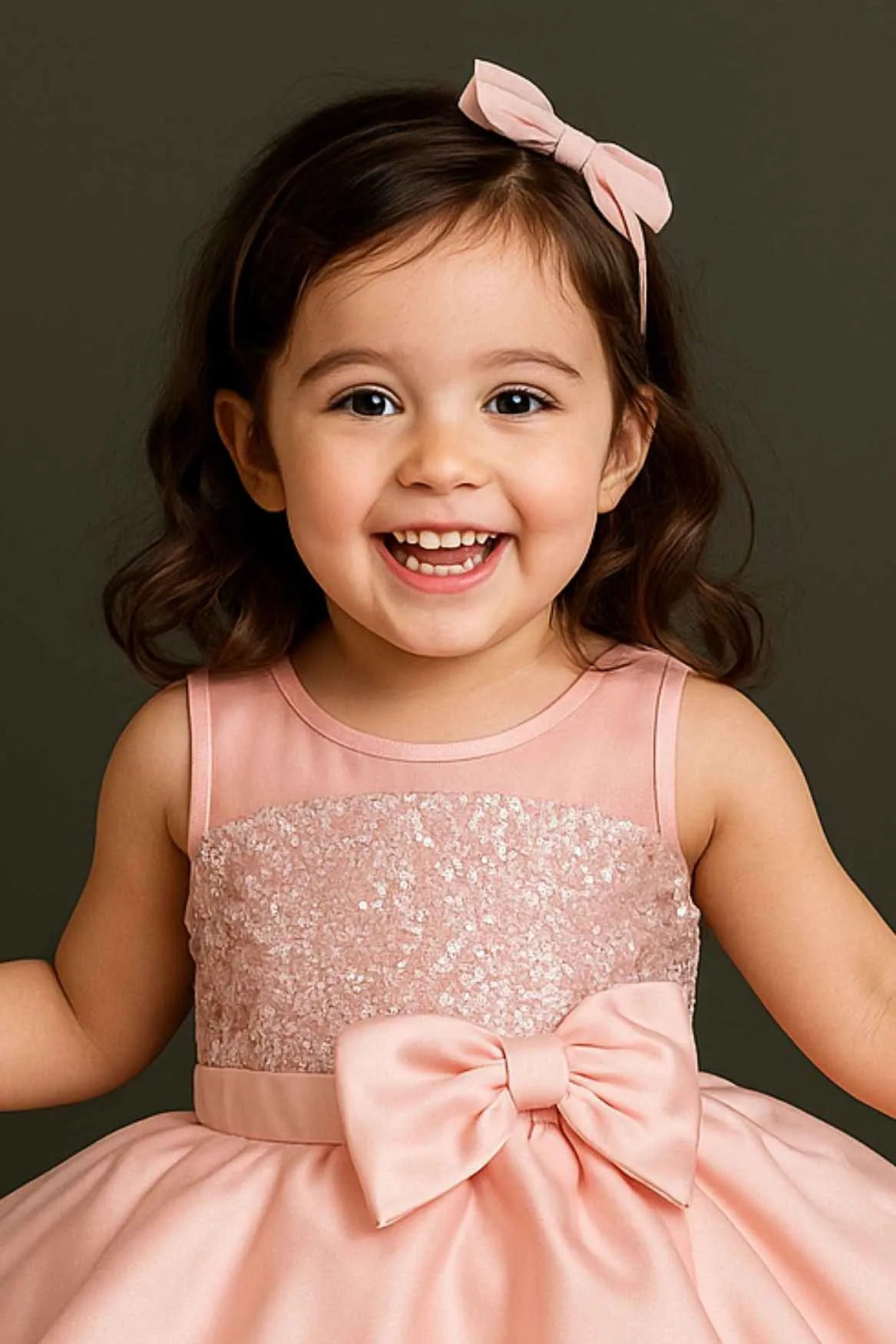 Peach Party Frock With Sequins Work For Girls