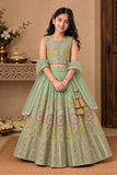 Pista Green Floral Embellished Lehenga Choli Set