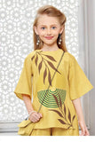 Mustard Yellow Floral Printed Palazzo Set With Matching Bag For Girls