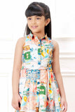 Stylish Multicolor Printed Casual Dress For Girls