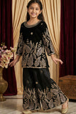 Black Heavy Embroidered Palazzo Set For Girls