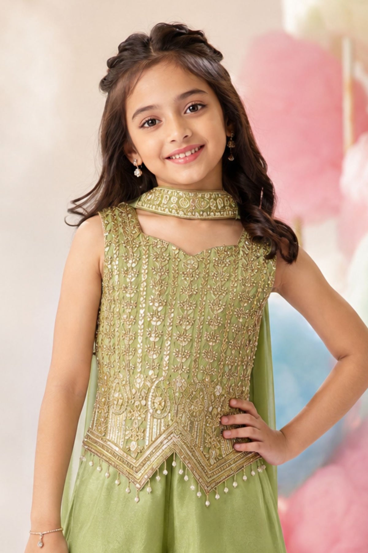 Elegant Pista Embroidered Palazzo Set with Dupatta