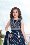 Navy Blue Embroidered Lehenga Choli Set with Dupatta For Girls