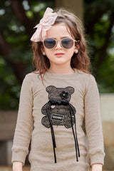 Fawn Woollen Dress With Patch Work For Girls