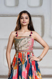Multicolor Abstract Print Embellished Ethnic Gown For Girls