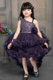Dark violet Shimmer Ruffle Tailback Frock For Girls