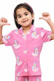 Soft & Stylish Pink Boat Printed Night Suit Set for Girls