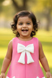 Baby Pink Party Frock with White Bow Accents For Girls