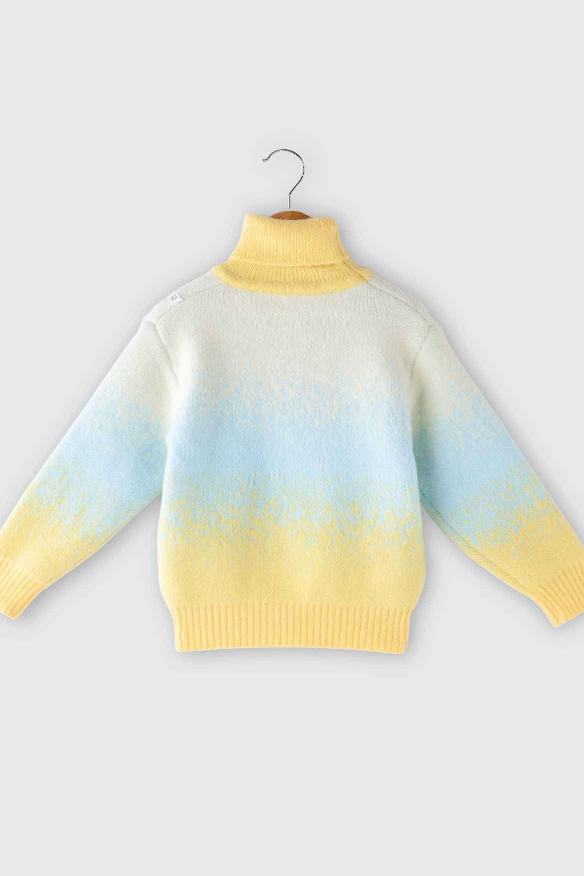 Yellow Polo Neck Pullover With Bow Embellished For Girls
