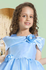 Blue Sleeveless Sequins Work And Floral Embellished Frock For Girls