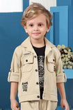 Beige And Black 3-Piece Utility Style Set with Cargo Pants For Boys
