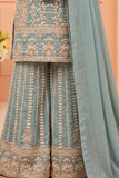 Powder Blue  Designer Wear Palazzo Set with Heavy Embroidery