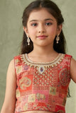 Girls Cream and Red Printed Lehenga Choli Set with Dupatta