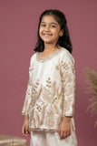 Cream Heavy Embroidered Palazzo Set For Girls