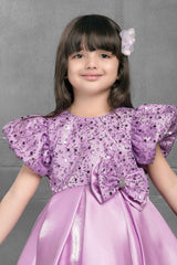 Designer Purple Sequin And Bow Embellished For Girls