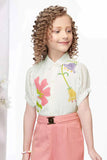 Peach Wide-Leg Pant With Floral Printed White Shirt For Girls