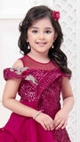 Designer Sequin Rani Pink Multilayer Party Gown For Girls